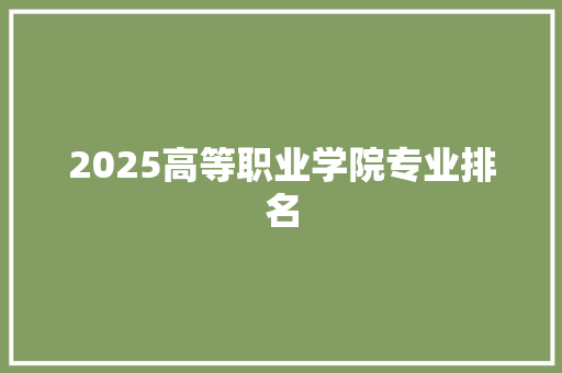 2025高等职业学院专业排名