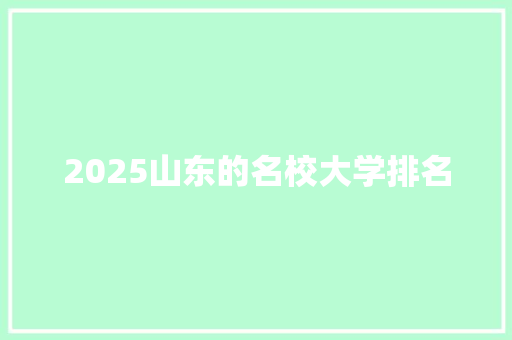 2025山东的名校大学排名