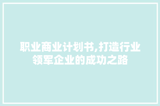 职业商业计划书,打造行业领军企业的成功之路