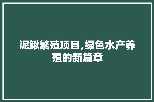 泥鳅繁殖项目,绿色水产养殖的新篇章