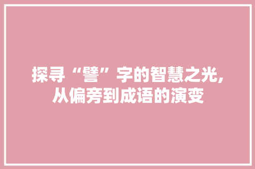 探寻“譬”字的智慧之光,从偏旁到成语的演变