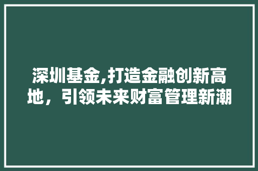 深圳基金,打造金融创新高地，引领未来财富管理新潮流