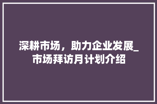 深耕市场，助力企业发展_市场拜访月计划介绍