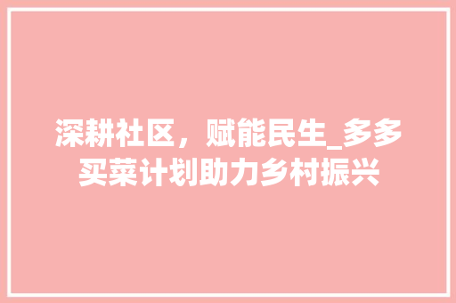 深耕社区，赋能民生_多多买菜计划助力乡村振兴