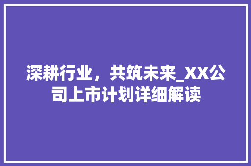 深耕行业，共筑未来_XX公司上市计划详细解读