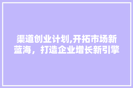 渠道创业计划,开拓市场新蓝海，打造企业增长新引擎