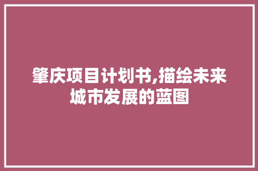 肇庆项目计划书,描绘未来城市发展的蓝图