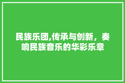 民族乐团,传承与创新，奏响民族音乐的华彩乐章