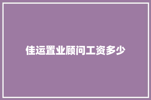 佳运置业顾问工资多少