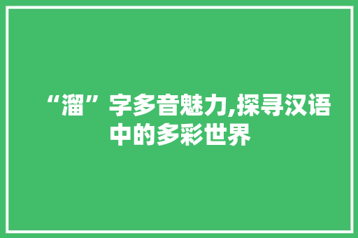 “溜”字多音魅力,探寻汉语中的多彩世界