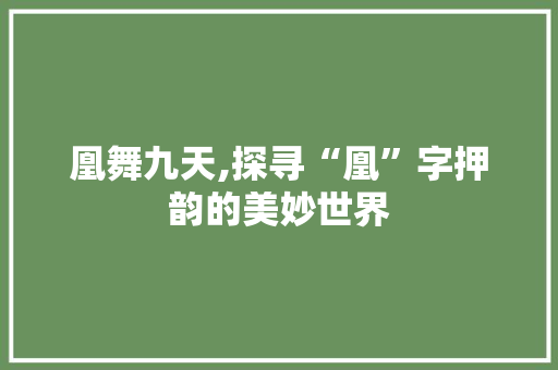 凰舞九天,探寻“凰”字押韵的美妙世界