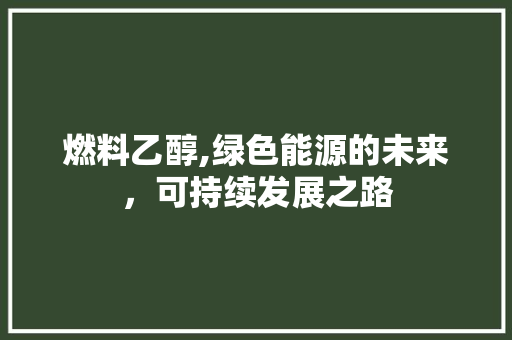 燃料乙醇,绿色能源的未来，可持续发展之路