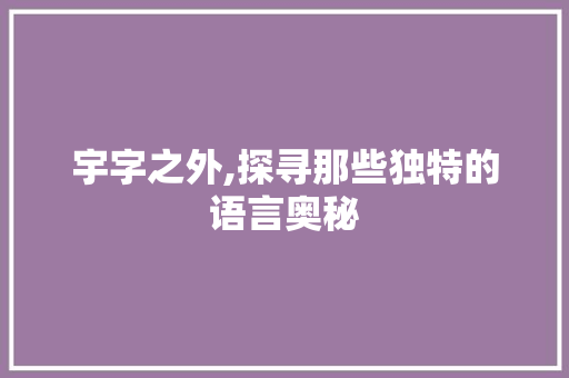 宇字之外,探寻那些独特的语言奥秘
