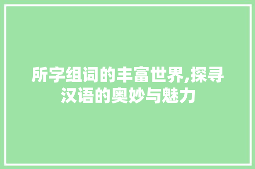 所字组词的丰富世界,探寻汉语的奥妙与魅力