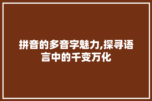 拼音的多音字魅力,探寻语言中的千变万化