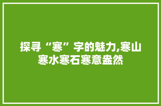 探寻“寒”字的魅力,寒山寒水寒石寒意盎然