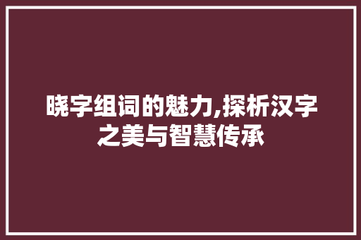 晓字组词的魅力,探析汉字之美与智慧传承