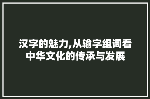 汉字的魅力,从输字组词看中华文化的传承与发展