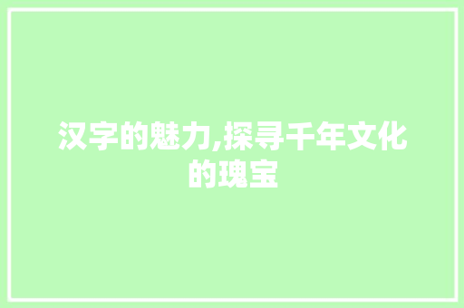 汉字的魅力,探寻千年文化的瑰宝