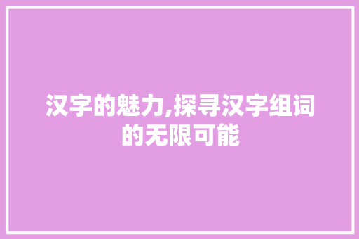 汉字的魅力,探寻汉字组词的无限可能