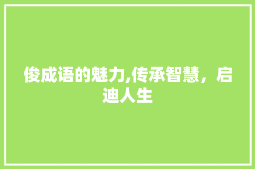 俊成语的魅力,传承智慧，启迪人生