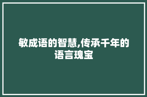敏成语的智慧,传承千年的语言瑰宝