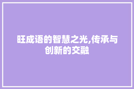 旺成语的智慧之光,传承与创新的交融 诗词佳句