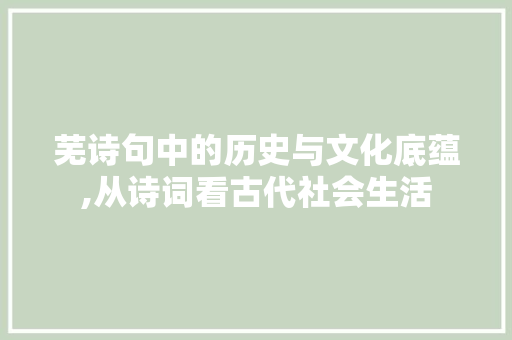 芜诗句中的历史与文化底蕴,从诗词看古代社会生活