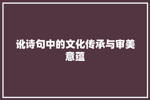 讹诗句中的文化传承与审美意蕴