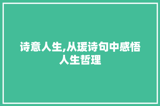 诗意人生,从瑗诗句中感悟人生哲理