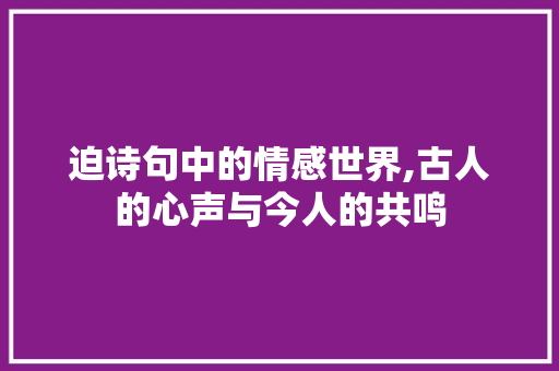 迫诗句中的情感世界,古人的心声与今人的共鸣