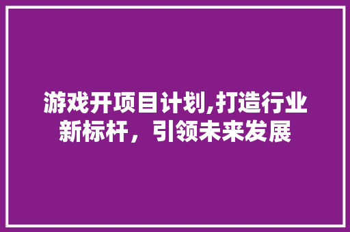 游戏开项目计划,打造行业新标杆，引领未来发展