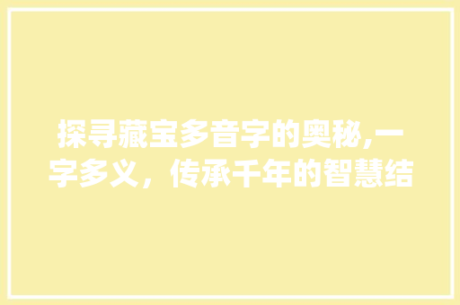 探寻藏宝多音字的奥秘,一字多义，传承千年的智慧结晶_藏宝的多音字组词