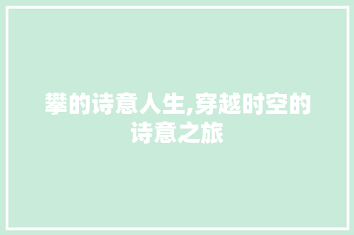 攀的诗意人生,穿越时空的诗意之旅