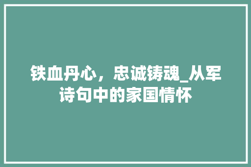 铁血丹心，忠诚铸魂_从军诗句中的家国情怀