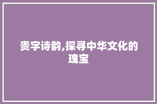 贵字诗韵,探寻中华文化的瑰宝 古代典籍
