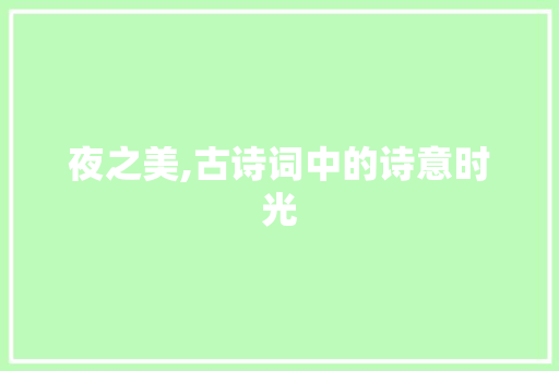 夜之美,古诗词中的诗意时光 问答