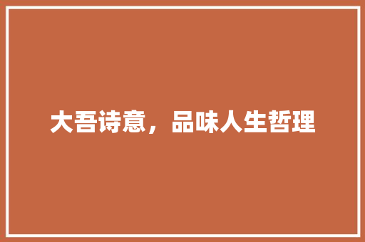 大吾诗意，品味人生哲理