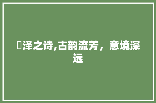旻泽之诗,古韵流芳，意境深远