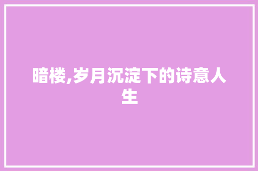 暗楼,岁月沉淀下的诗意人生