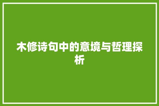 木修诗句中的意境与哲理探析