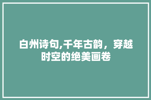 白州诗句,千年古韵，穿越时空的绝美画卷
