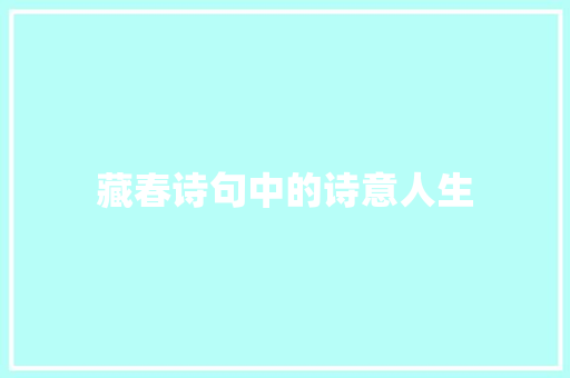 藏春诗句中的诗意人生 问答