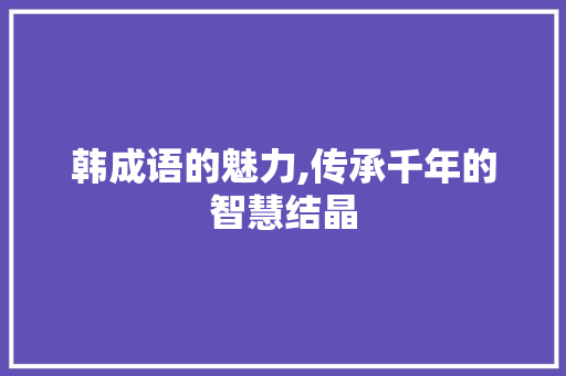 韩成语的魅力,传承千年的智慧结晶