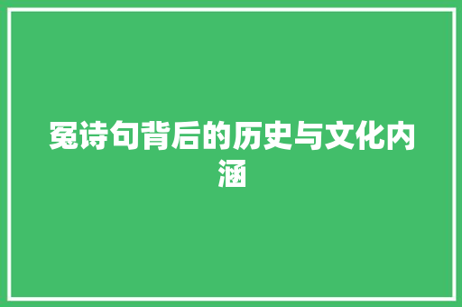 冤诗句背后的历史与文化内涵 短语