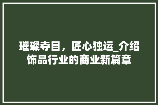 璀璨夺目，匠心独运_介绍饰品行业的商业新篇章
