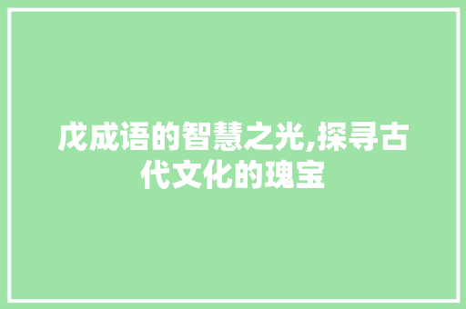 戊成语的智慧之光,探寻古代文化的瑰宝
