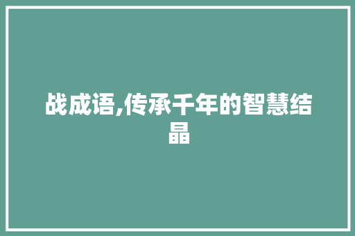 战成语,传承千年的智慧结晶
