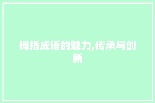 拇指成语的魅力,传承与创新