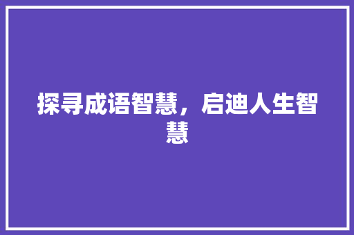 探寻成语智慧，启迪人生智慧
